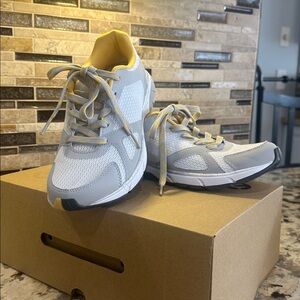 Light Gray & Yellow Mesh Athletic Sneakers
